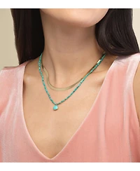 The Lovery Turquoise Bead Bezel Necklace 14K Yellow Gold
