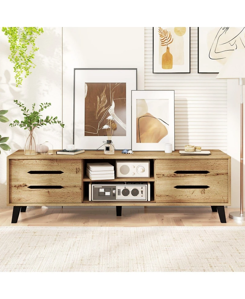 Gouun 59 in Mid-Century Tv Stand with Sliding Doors and Cable Management