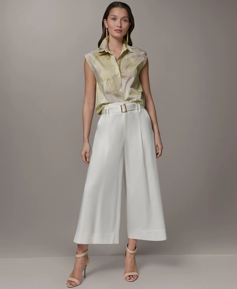 Donna Karan New York Petite Pleated Wide-Leg Cropped Pants