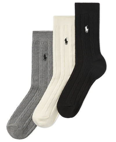 Polo Ralph Lauren Women's 3-Pk. Cable-Knit Crew Socks