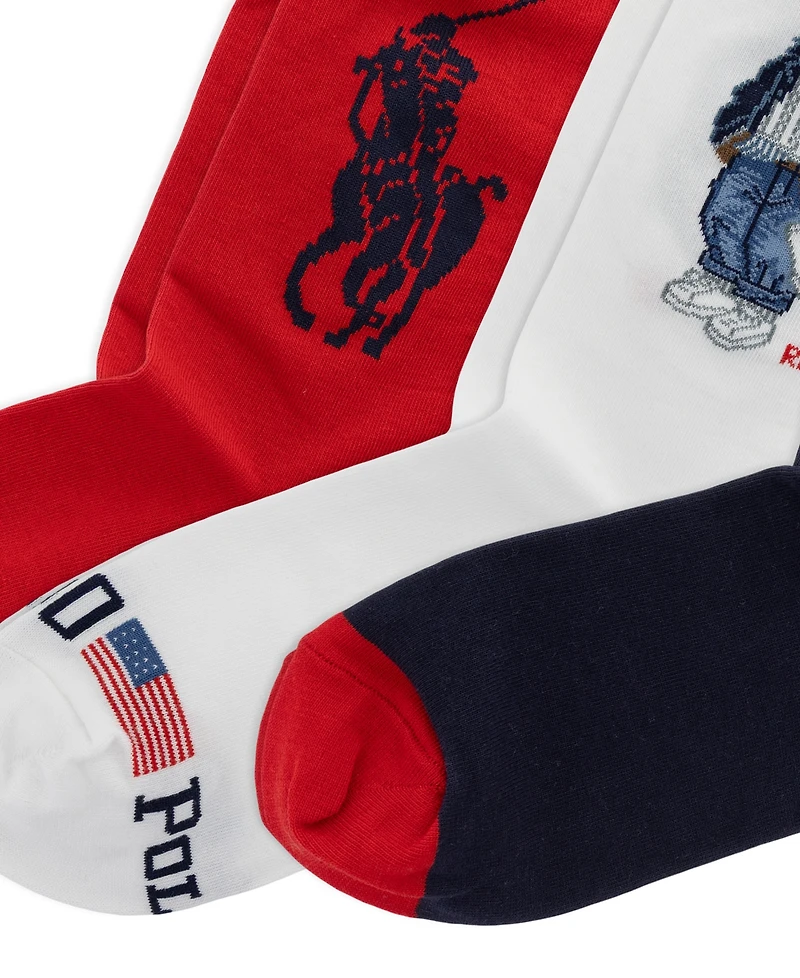 Polo Ralph Lauren Women's Americana Bear Crew Socks, 3-Pack