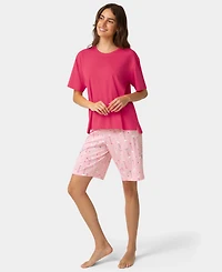 Hue Women's Short-Sleeve Cotton Candied Boxy Pajamas Top