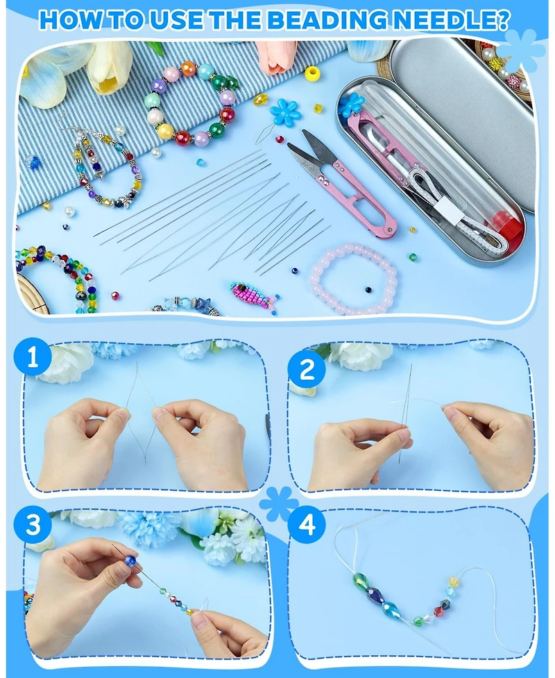 Gnuadz 21PCS Beading Set Seed Beads Big Eye Collapsible Needles