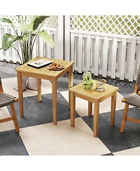Gymax 2 Pcs Patio Nesting Table Teak Wood Outdoor Space Saving Design Square End Table