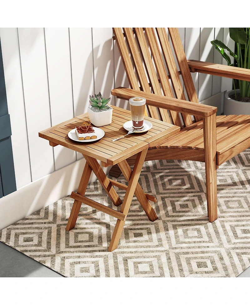 Gymax Patio Folding Side Table w/X-shaped Legs Slatted Tabletop for Backyard Outdoor
