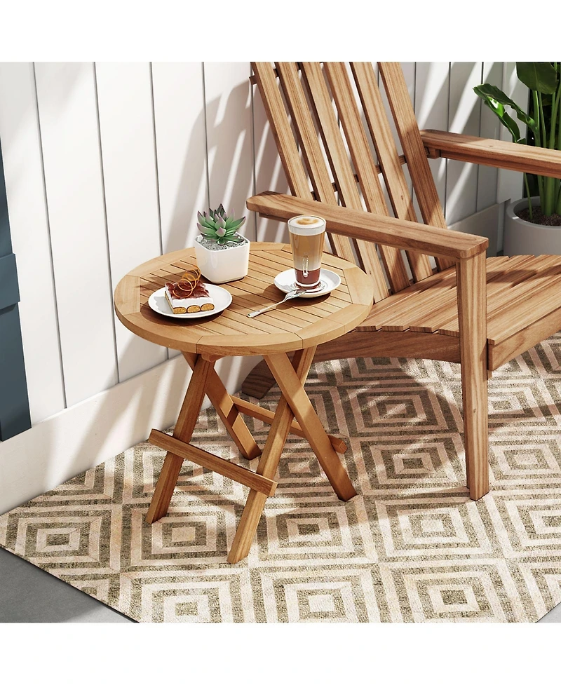 Gymax Patio Folding Side Table w/ X-shaped Legs and Slatted Tabletop for Backyard