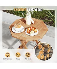 Gymax Patio Folding Side Table w/ X-shaped Legs and Slatted Tabletop for Backyard