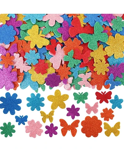 Gnuadz 300 Pieces Spring Glitter Flower Butterfly Foam Stickers Self-adhesive Arts Crafts Scrapbooking Cards Decoration