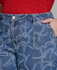 Karl Lagerfeld Paris Plus Mid-Rise Bow-Jacquard Cropped Jeans