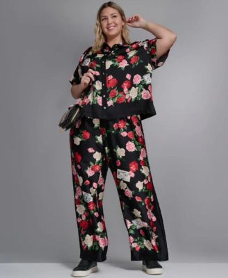 Karl Lagerfeld Paris Plus Size Paris Soft Camp Shirt Soft Printed Pant