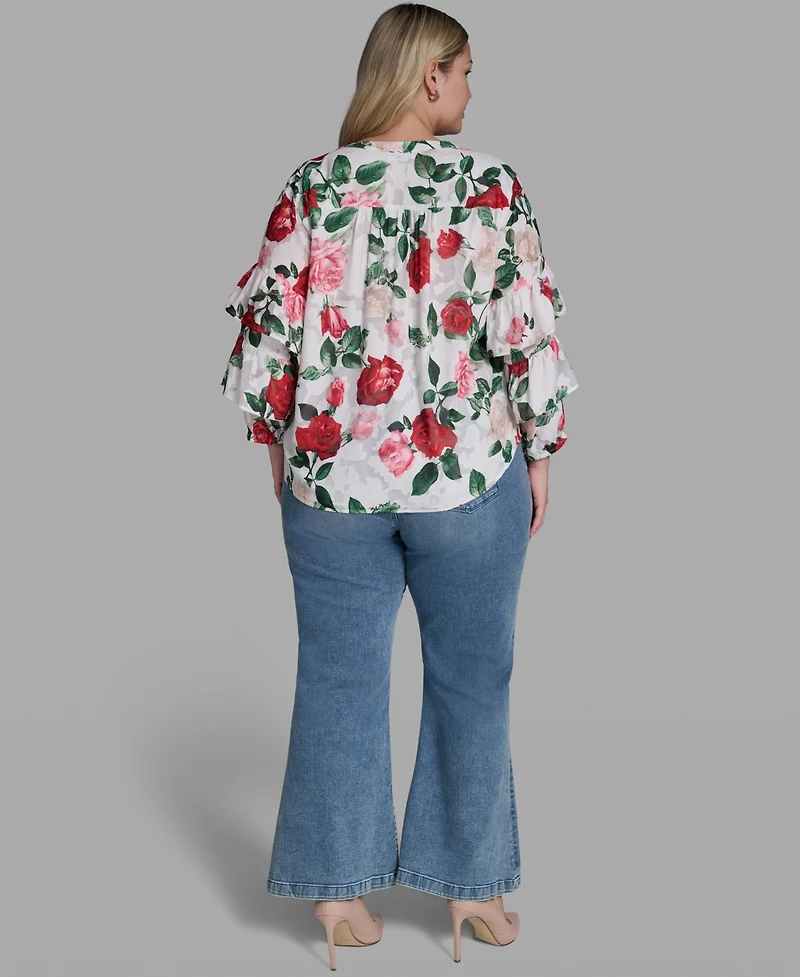 Karl Lagerfeld Paris Plus V-Neck Floral-Print Blouse
