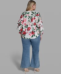 Karl Lagerfeld Paris Plus V-Neck Floral-Print Blouse