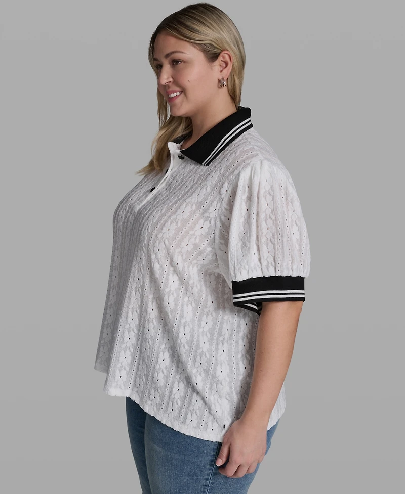 Karl Lagerfeld Paris Plus Collared Button-Front Blouse