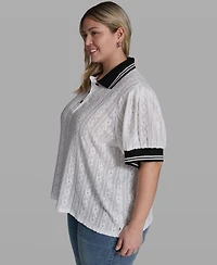 Karl Lagerfeld Paris Plus Collared Button-Front Blouse