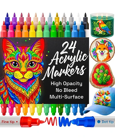 Gnuadz 24 Paint Markers Rock Fabric Wood Glass Dual-tip Pens Coloring Books Adults Teens Art Craft Supplies Gift