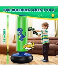Qpau Inflatable Punching Bag, 48 Inch Stable Inflatable Boxing Bag for 3-6 Kids,Dinosaur Toy and Gifts for Boys and Girls, Kids Boxing Set