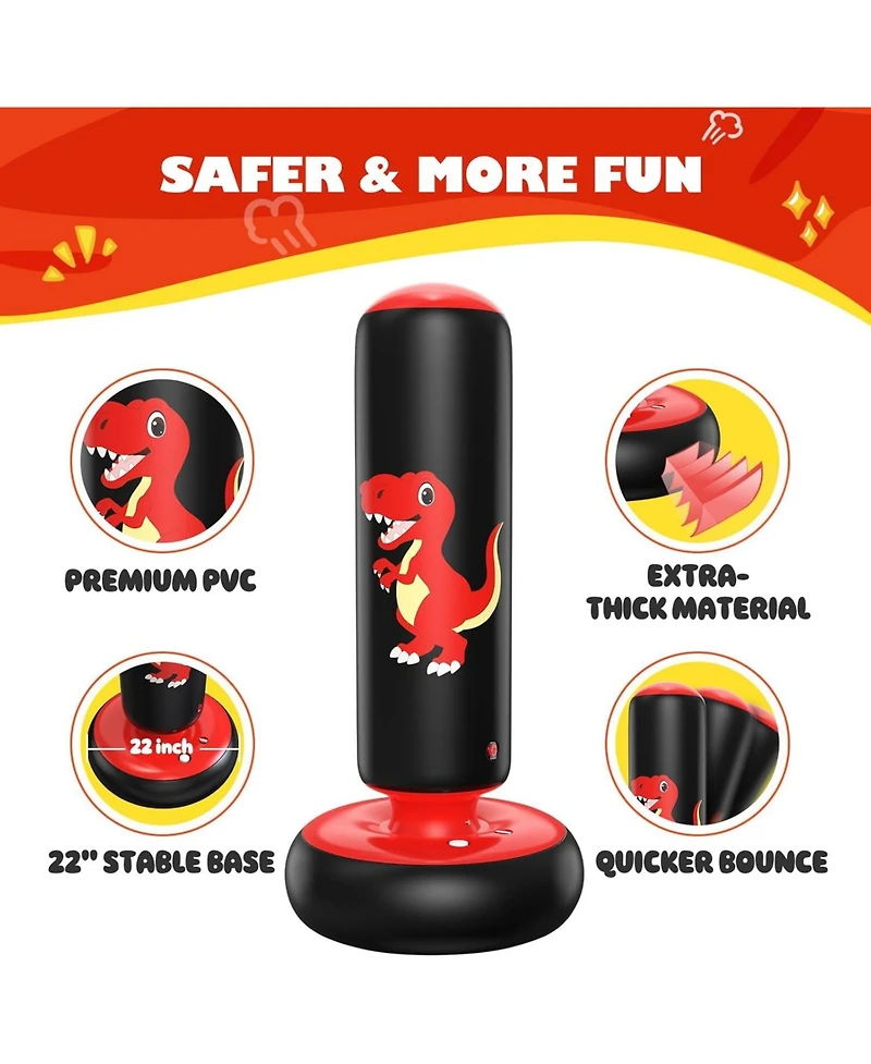 Qpau Inflatable Punching Bag, 48 Inch Stable Inflatable Boxing Bag for 3-6 Kids,Dinosaur Toy and Gifts for Boys and Girls, Kids Boxing Set