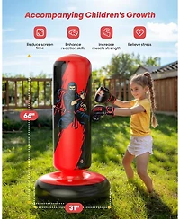 Qpau Punching Bag for Kids, 66 Inch Stable Inflatable Boxing Bag with Boxing Gloves, Stand Kids Punching Bag Toy for Boys