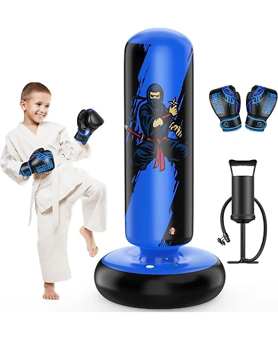 Qpau Punching Bag for Kids, 66 Inch Stable Inflatable Boxing Bag with Boxing Gloves