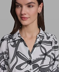 Karl Lagerfeld Paris Petite Bow Print Collared Blouse
