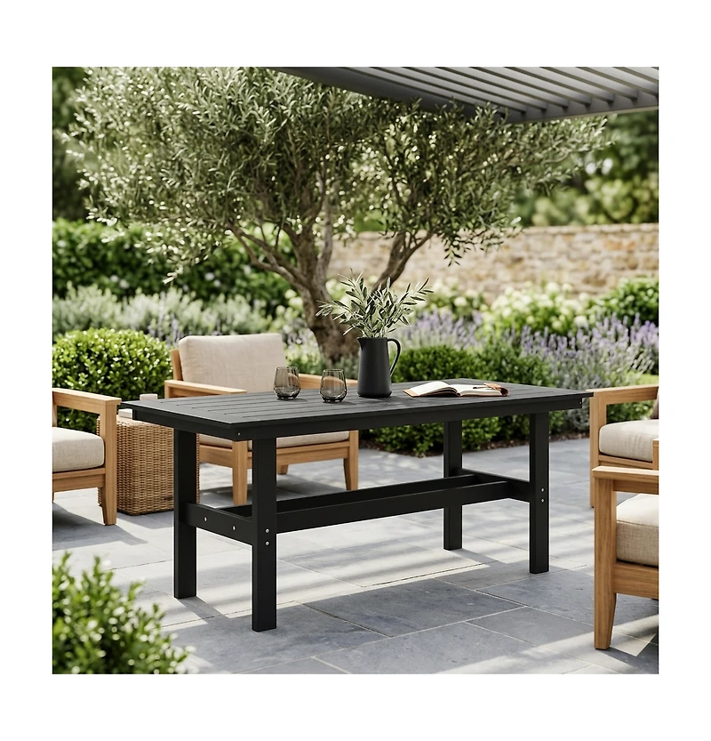 Homsee 71" Hdpe Outdoor Dining Table with Umbrella Hole for 6-8 People,for Courtyards and Terraces