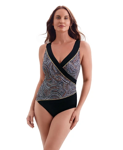 Longitude Women's Texture Luxe Pipe Side Shirred Surplice Long Torso One-Piece Swimsuit