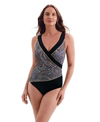 Longitude Women's Texture Luxe Pipe Side Shirred Surplice Long Torso One-Piece Swimsuit