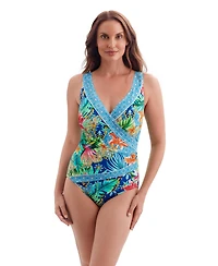 Longitude Women's Texture Luxe Pipe Side Shirred Surplice Long Torso One-Piece Swimsuit