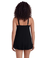 Longitude Women's Solid Black Twist Front Long Torso Swim Dress