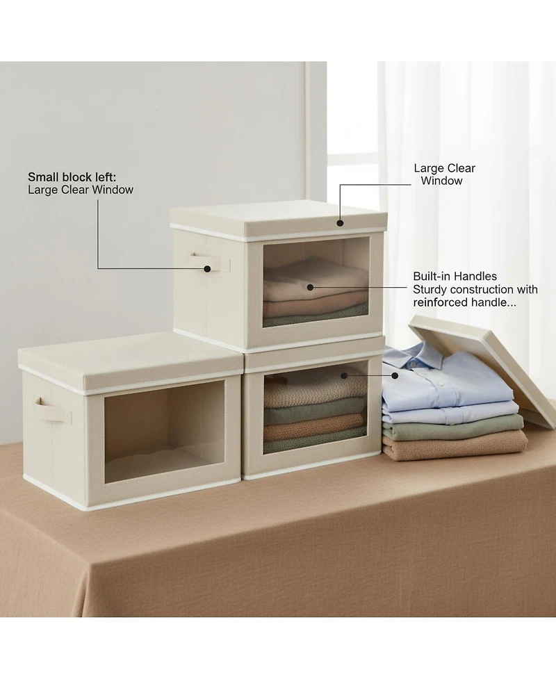 Yigii Stackable Storage Bins With Lids Foldable Closet Organizers Transparent Window Removable Lids Firm Handles 4 Pack