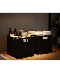 Yigii 3 Pack Wicker Storage Baskets Foldable Handwoven Square Organizer Bins Rustic Decorative Shelf Closet Organizers