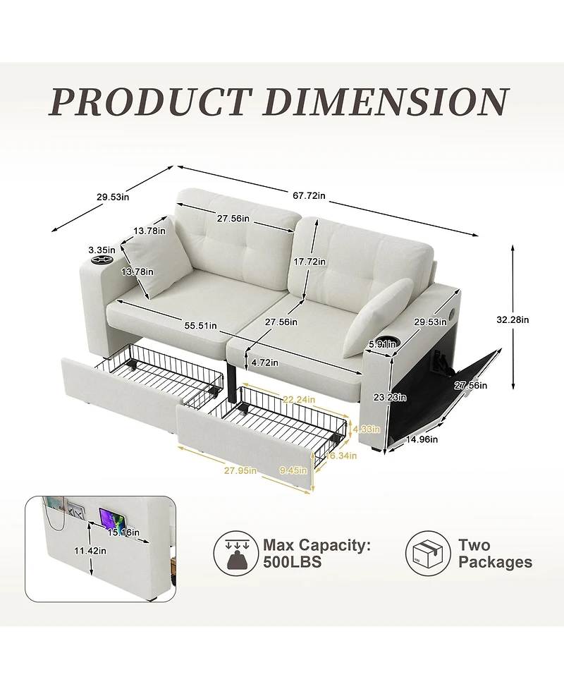 Rainsken Loveseat Sofa, 67" Chenille 2-Seater Couch