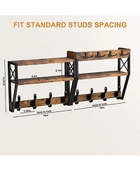 Yigii Upgraded 32" Wall Mount Coat Rack 4 in 1 with Shelf 12 Hooks Entryway Organizer Mail Holder