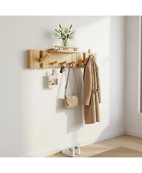 Yigii Mid Century Modern Solid Wood Wall Coat Hanger with Shelf Piano Key Hooks Heavy Duty Entryway Bathroom Storage Rack
