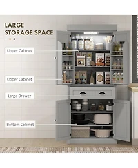 Homcom 71" Kitchen Pantry Cabinet with Large Storage and Led Lights,