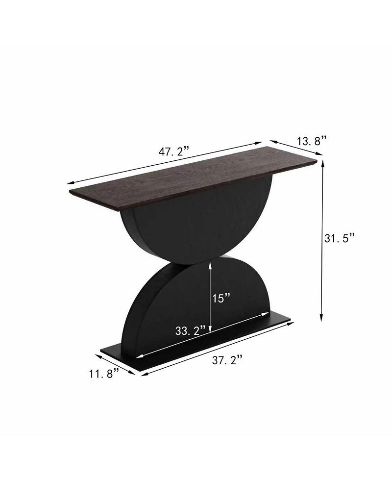 Flynama 47in Double Semi Circles 3D Hammered Base Console Table With Led Light Modern Entryway Table