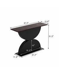 Flynama 47in Double Semi Circles 3D Hammered Base Console Table With Led Light Modern Entryway Table