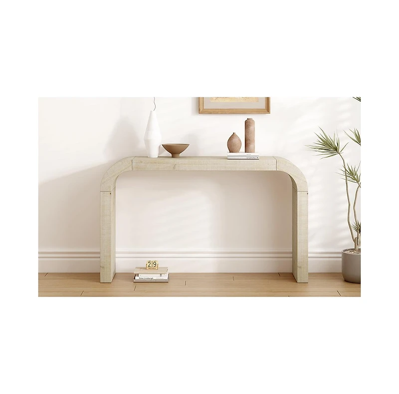 Flynama 52in Wood Console Table Curved Edge Cedar Veneer Natural For Entryway Living Room