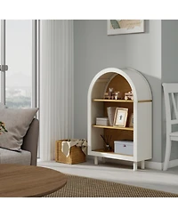 Flynama Arched Top 3 Tier Wooden Storage Bookcase Woodgrain For Living Room Bedroom