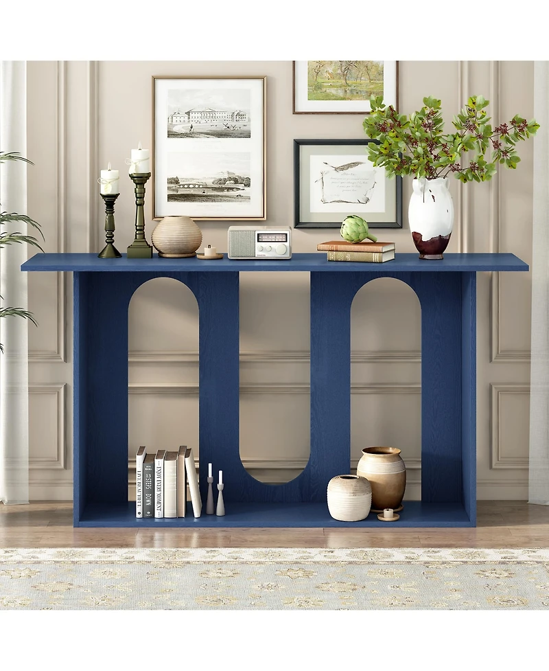 Flynama Modern Curved Ash Veneer Console Table With Shelf For Entryway Hallway Living Room