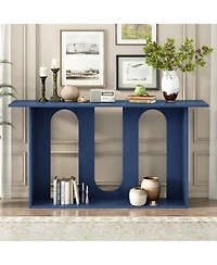 Flynama Modern Curved Ash Veneer Console Table With Shelf For Entryway Hallway Living Room