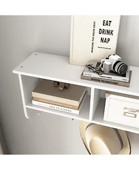 Flynama Wall Mounted Entryway Coat Rack 4 Dual Hooks Wooden Storage Shelf