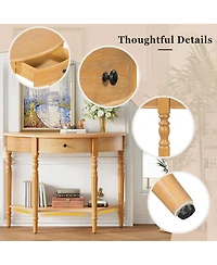 Fynama Half Moon Console Table Drawer Shelf Rustic Accent Table For Entryway