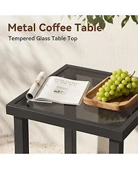 Tribesigns Outdoor Square End Table, Patio Side Table with Water-Resistant Glass Top, Metal Frame Accent Table for Balcony, Garden, Porch