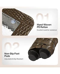 Tribesigns Outdoor Wicker Coffee Table with Hammered Glass Top, Hand Pe Rattan Wicker Patio Furniture Set, All-Weather Rectangular Patio Table