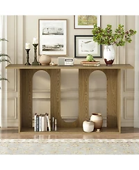 Flynama Modern Curved Ash Veneer Console Table With Shelf For Hallway Foyer Corridor