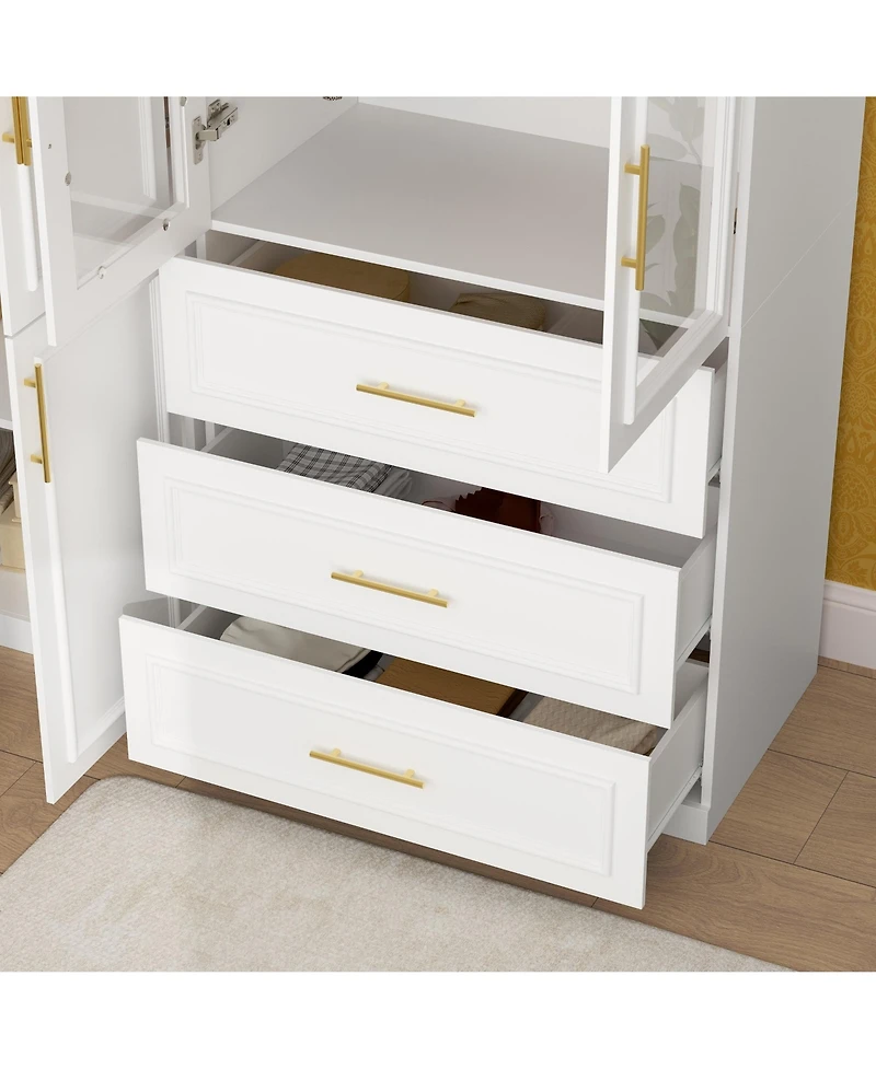 Homsee 6-Door Big Armoires with 2 Hanging Rods, 3-Drawers, Shelves