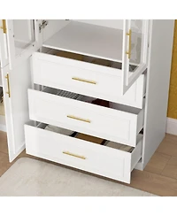 Homsee 6-Door Big Armoires with 2 Hanging Rods, 3-Drawers, Shelves
