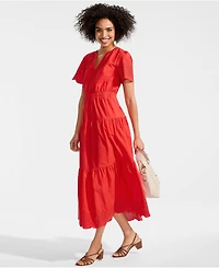 Lands' End Women's Tiered Cotton Poplin Eyelet Maxi Dress