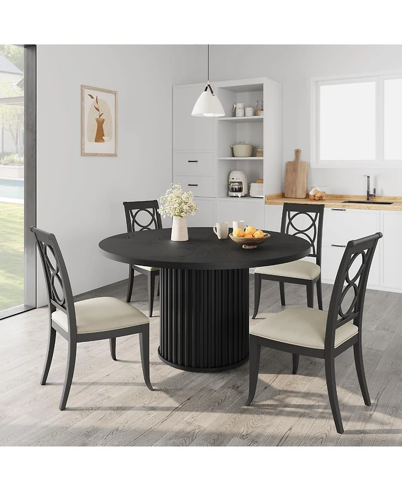 gaomon Dining Table for 4-6 People, Circle Kitchen Table with Cross Base, Farmhouse Wood Dinner Table for Apartment, Walnut Brown